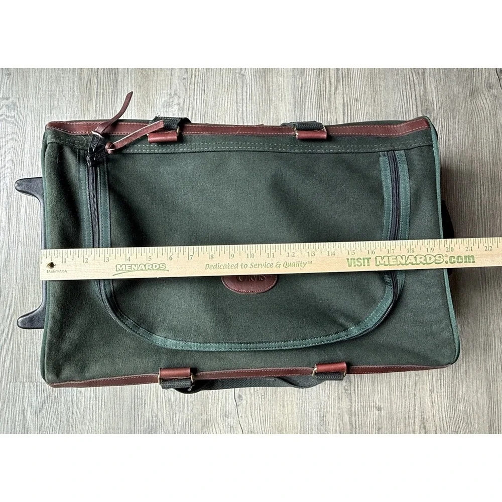 Orvis Vintage Green Canvas & Leather Wheeled Carry-On Duffel Bag 19x13x8